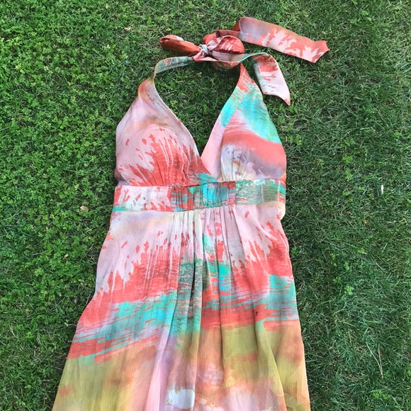 Multi colored long, silky maxi dress - Picture 1 of 3